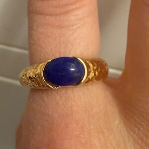 Milor Gold Hammered Ring with Blue Accent Stone Size 7 NWT 💫